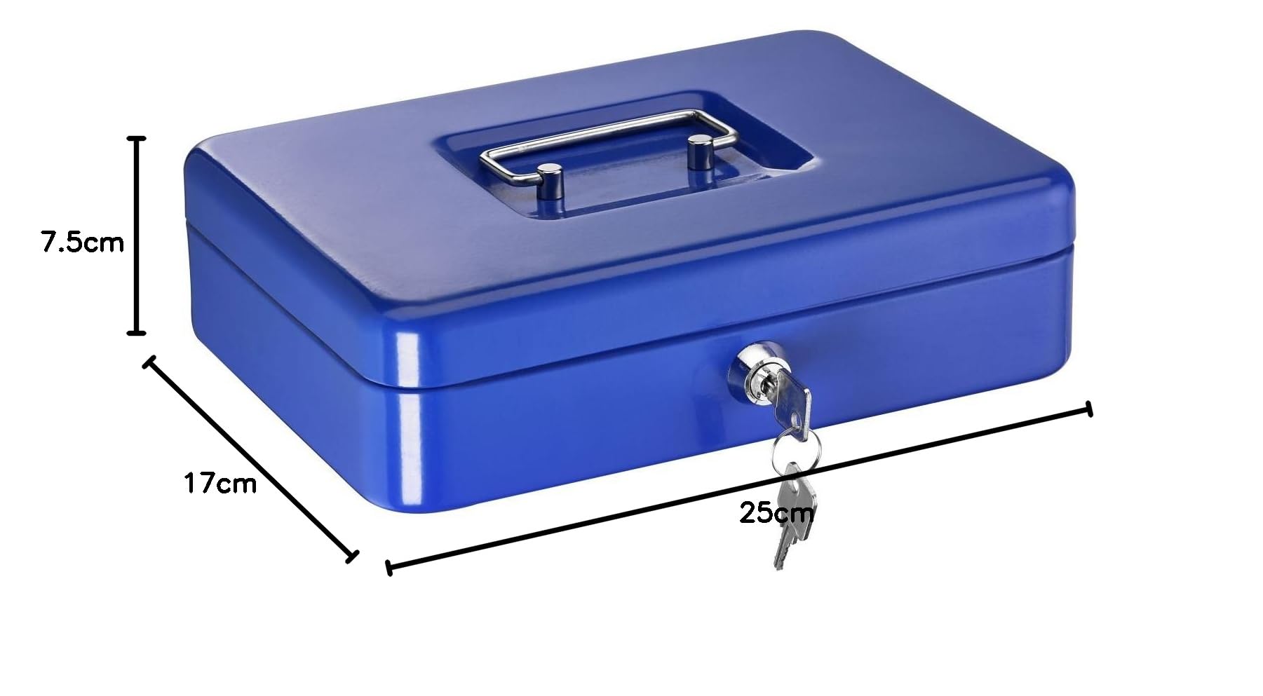 Alco-Albert 842-15 - Cassetta portavalori, in lamiera d'acciaio, a cilindro e 2 chiavi, 250 x 170 x 75 mm, Blu scuro