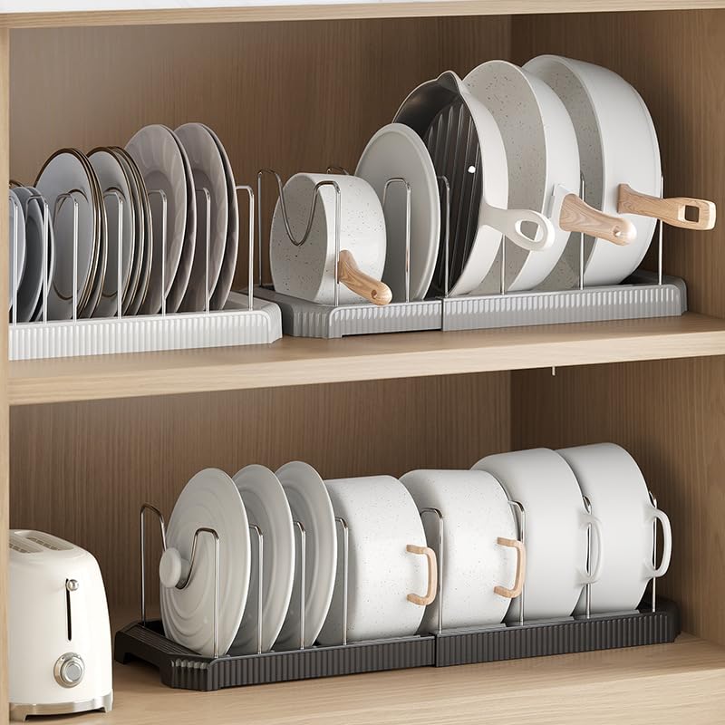 Image of STAR WORK Expandable Pull-Out Pan & Pot Organizer Pan Dish Rack Stand Organizer for Cabinet Kitchen Cabinet Cookware Baking Frying Rack (BLACK)