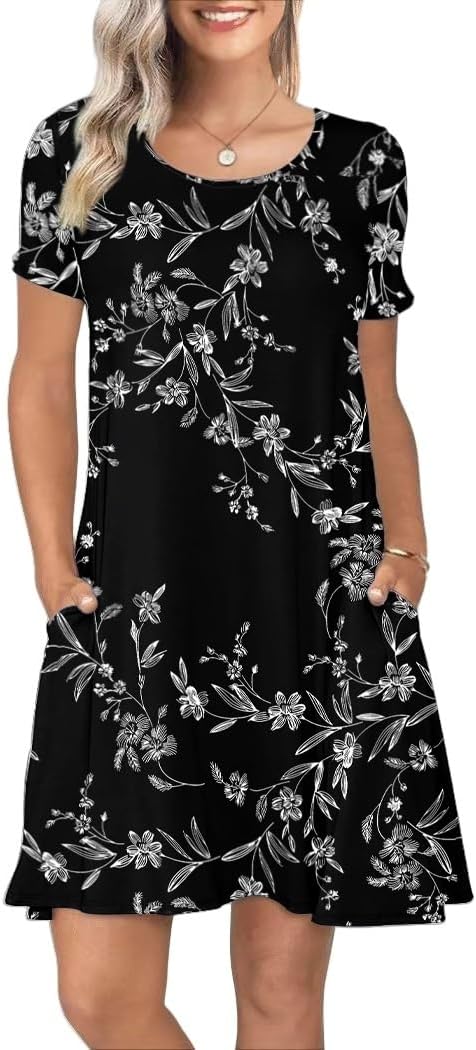 Summer Dresses for Women Short Sleeve Tshirt Dress Casual Sundresses with Pockets