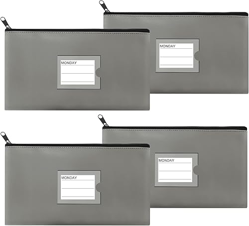 Sinzip Paquete de 4 bolsas de dinero para depósitos bancarios, cartera de cuero sintético resistente con cremallera con ventana transparente, bolsa Sinzip Paquete de 4 bolsas de dinero para depósitos bancarios, cartera de cuero sintético resistente con cremallera con ventana transparente, bolsa