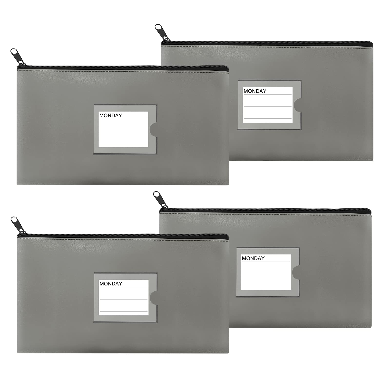 Sinzip 4 Pack Bank Deposit Money Bag, Heavy Duty Leatherette Security Zipper Wallet with Clear Window, Coin Bag, Cash Bag, Tool Pouch, Assorted Colors