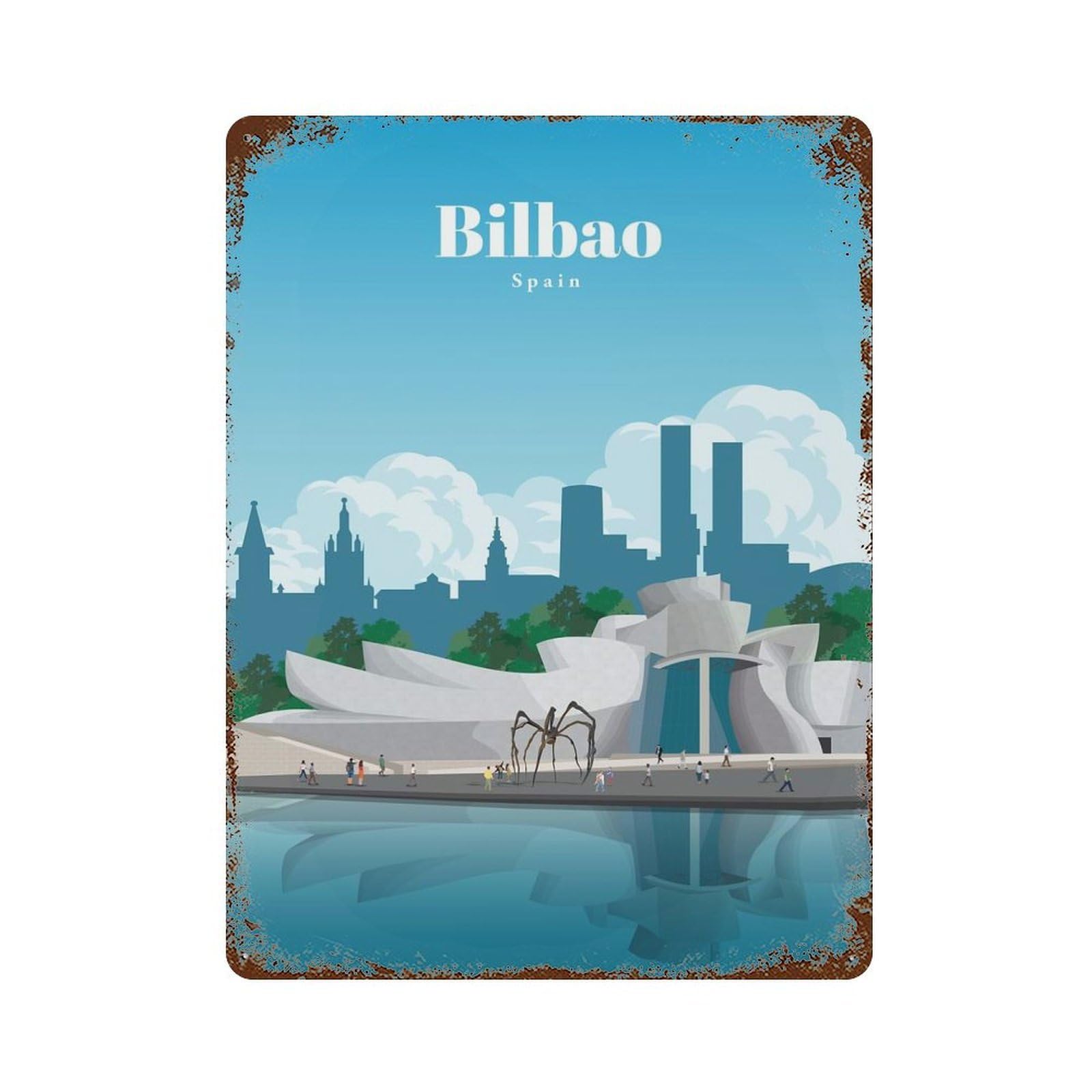 Visit Bilbao Decorative Tin Sign 15.7"x11.8", Rustic Home Decor for Garage, Pub Or Kitchen