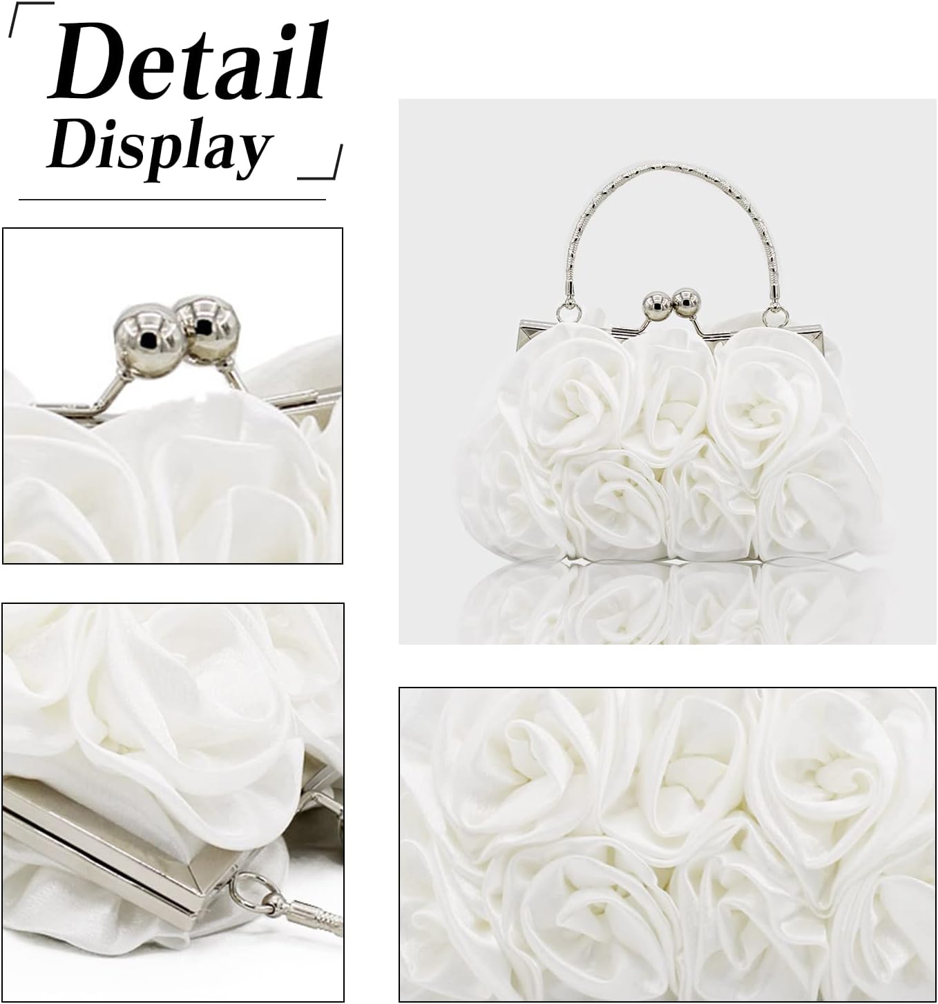 CORIOS Women Evening Bag Rose Shaped Clutch Bag Satin Handbag Small Shoulder Bag with Kiss Lock