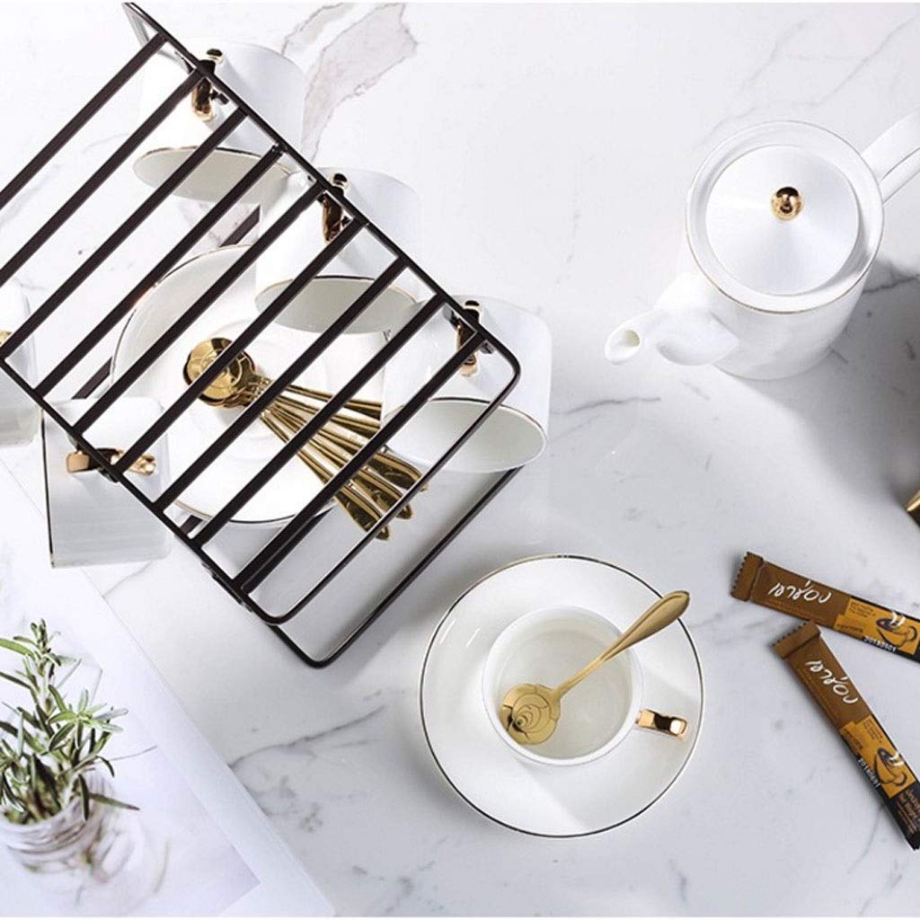 Set Tazze tazzine da caffè in Ceramica, Tazze e piattini da 6 Oz, 6 cucchiai, 1 caffettiera, 1 lattiera, 1 zuccheriera, con portacaffè,