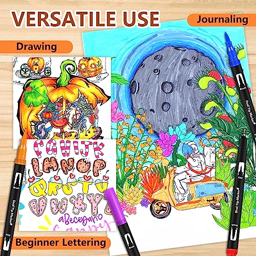 Efimeso 76 Colouring Pens Felt Tip Pens Brush Pens with Case, Dual Tips Coloured Pens Fineliners for Adults Kids Children Colouring Painting Sketching Highlighting Lettering - Image 4