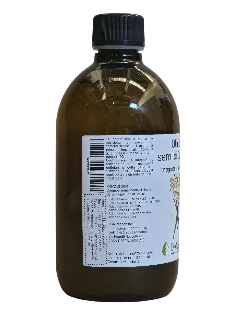 OLIO di CANAPA SEMI 0,5 litro (500 mL) Qualità superiore, Ricco di Acidi Grassi Omega 3-6-9 Integratore Alimentare - No OGM Additivi, Conservanti - Tappo inviolabile - Ideale per VISO e CORPO.