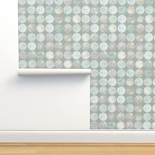 Miniatura 4 de Spoonflower Peel & Stick Wallpaper 12ft x 2ft - Capiz Shell Mint Circles Hawaii Boho Shells Custom Removable Wallpaper