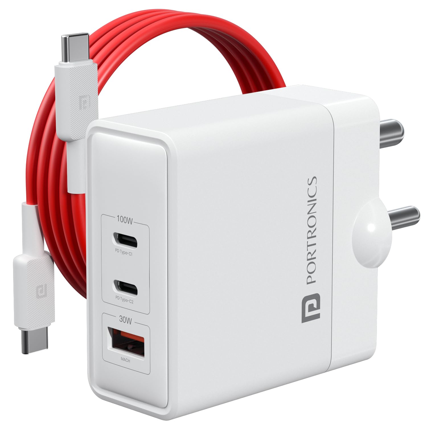 Portronics 100W Adapto 100 GaN Fast Charging Triple Port Adaptor with Type C Cable, 2 Type C PD Port, 1 USB-A Mach Port, Fast Charging Compatible with Laptops, Macbooks, Smartphones & All Type Devices-image-43