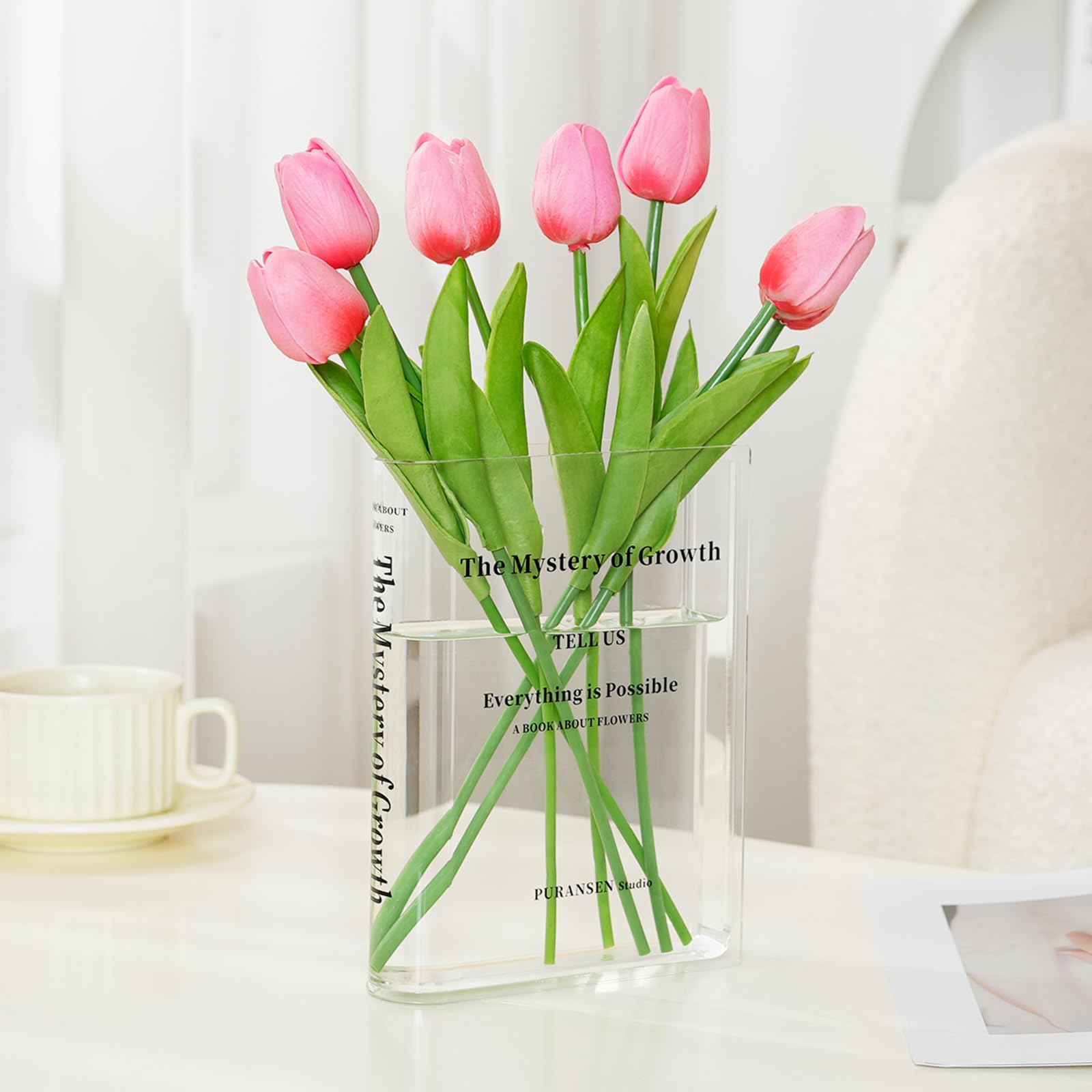 Puransen Clear Bookend Vase for Flowers - Aesthetic Room Decor for Modern Home/Office, Minimalist Shelf Organizer with Floral Display, for Book Lovers & Interior Design Enthusiasts