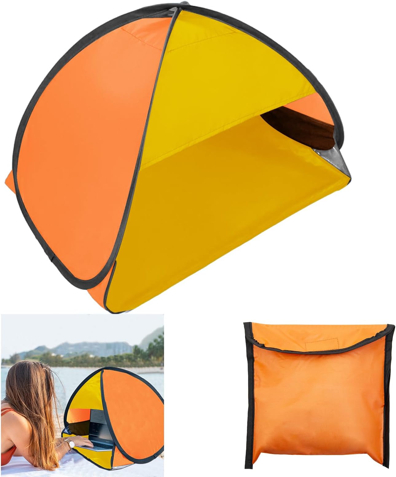 Mini Pop Up Beach Tent, Automatic Instant Mini Dog Tent for Dog Shade & Head Canopy, Laptop Shade for Working Outside, Portable Lightweight Mini Pop Up Canopy for Camping Hiking Picnic (Yellow-Orange)