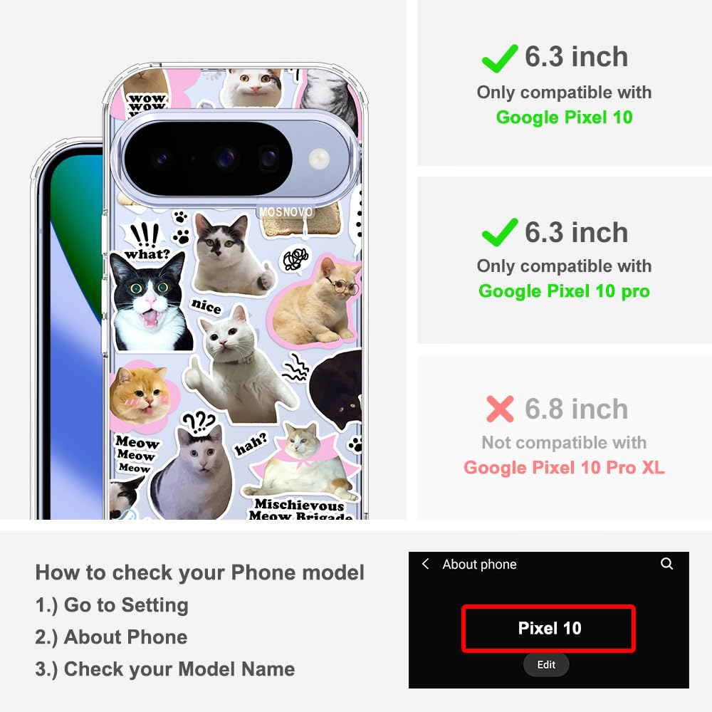 MOSNOVO Case for Google Pixel 10 & Pixel 10 Pro, [Buffertech 6.6ft Military-Grade Drop Protection] [Anti Peel Off Tech] Clear TPU Bumper Phone Case Cover Design - Cute Cherry — view 75