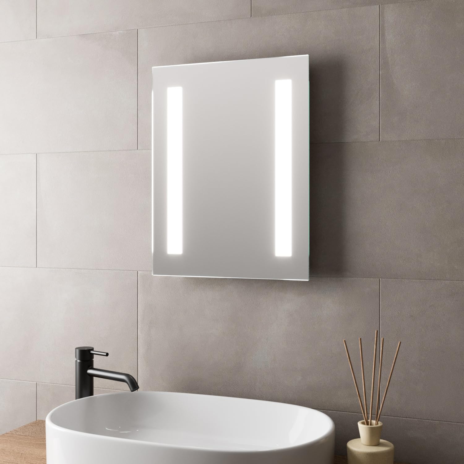 Artis Battery Powered Artis® 390 X 500Mm Bathroom Mirror With Led Lights Wall Mounted Illuminated Light Vanity Mirrors For Bathrooms, Battery Operated, Switch