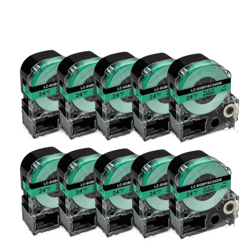 Nastro per etichette SS24KW da 10 pezzi, 24 mm, nero su bianco, compatibile con LabelWorks LW700 LW900P(Black on Green)