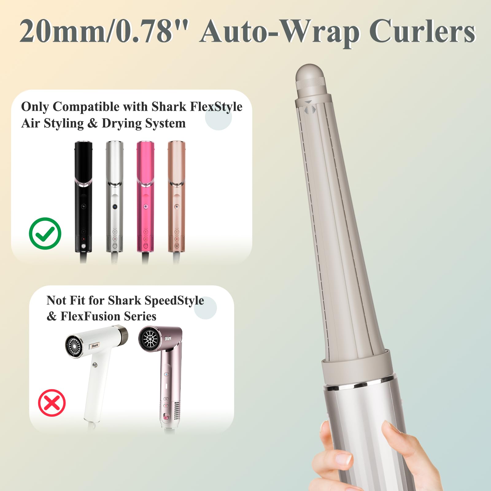 Chivixe 20mm/0.78 inch Long Curling Barrels Attachment Compatible with Shark FlexStyle Accessories, Auto-Wrap Curling Iron Curlers to Create Natural Classic and Textured Waves