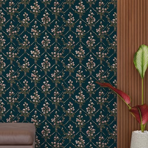 Image of PAPER PLANE DESIGN Vintage Floral Self Adhesive Wallpaper Peel & Stick, Waterproof, Stain-Proof & Self Adhesive Vinyl | Easy to Clean | 16 in X 90 in, Decor for Bedroom, Hallway, Living Room (E)