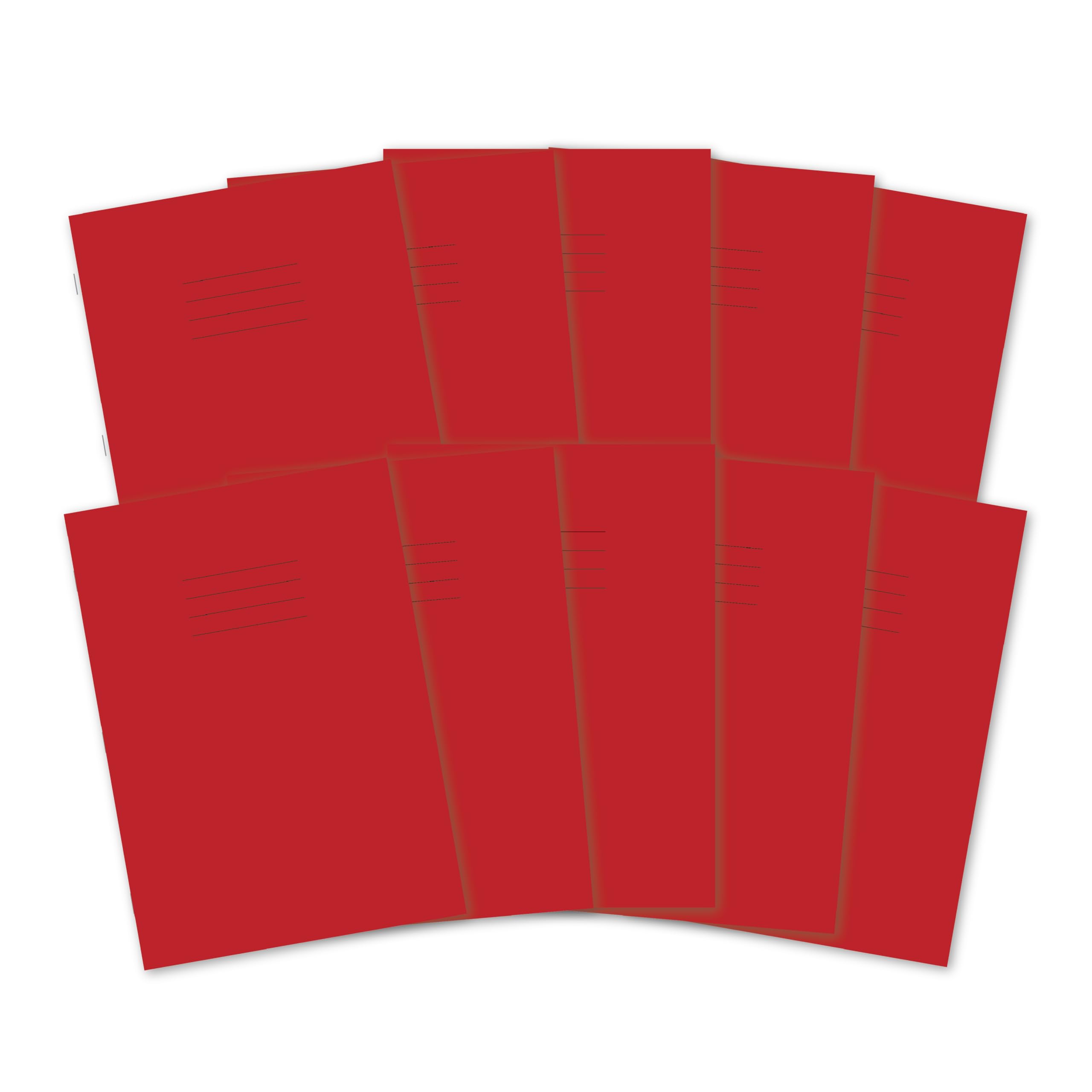 Hamelin A4 Exercise Books, 48 Pages, Red, Pack of 10 for School, 8 mm Ruled and Margin