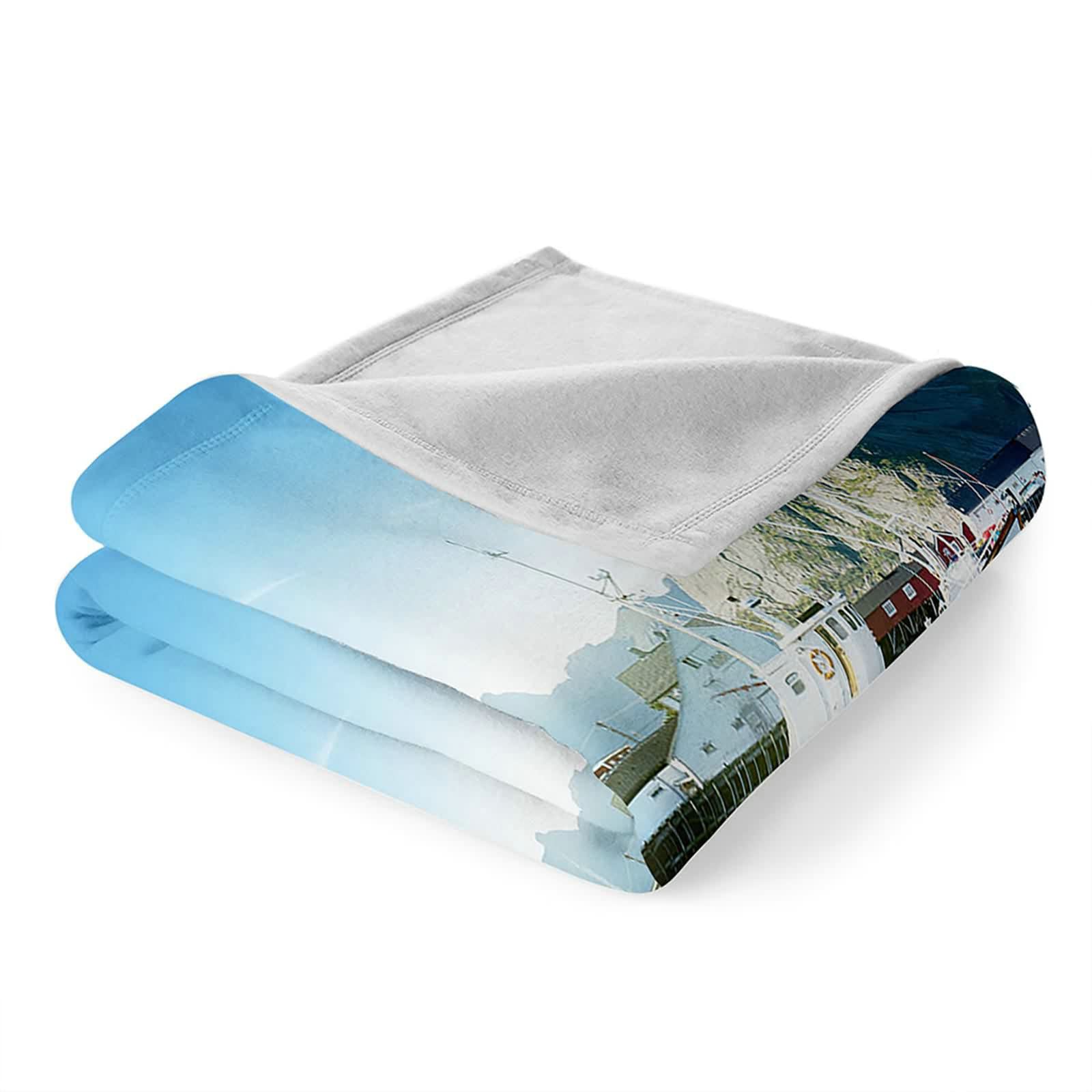 Aeici Couverture Polaire, Couverture Enfant Polaire Couverture 180x200 cm Lac Bateau Montagne Couverture de Canapé Cadeau pour Adultes et Enfants