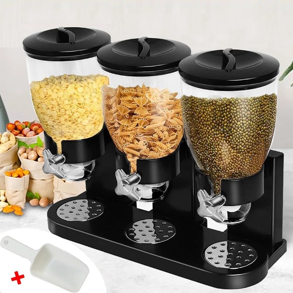 PIONEER GOODS Triple Cereal Dispenser 6L Dry Food Storage Container Kitchen Organizer