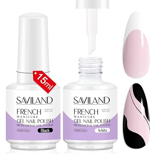 SAVILAND 2PCS French Gel Nail Polish Set - 15ML Black and White Gel Nail Polish Soak Off U V LED Classic Gel Polish Nail Art French Manicure Kit for SAVILAND 2PCS French Gel Nail Polish Set - 15ML Black and White Gel Nail Polish Soak Off U V LED Classic Gel Polish Nail Art French Manicure Kit for