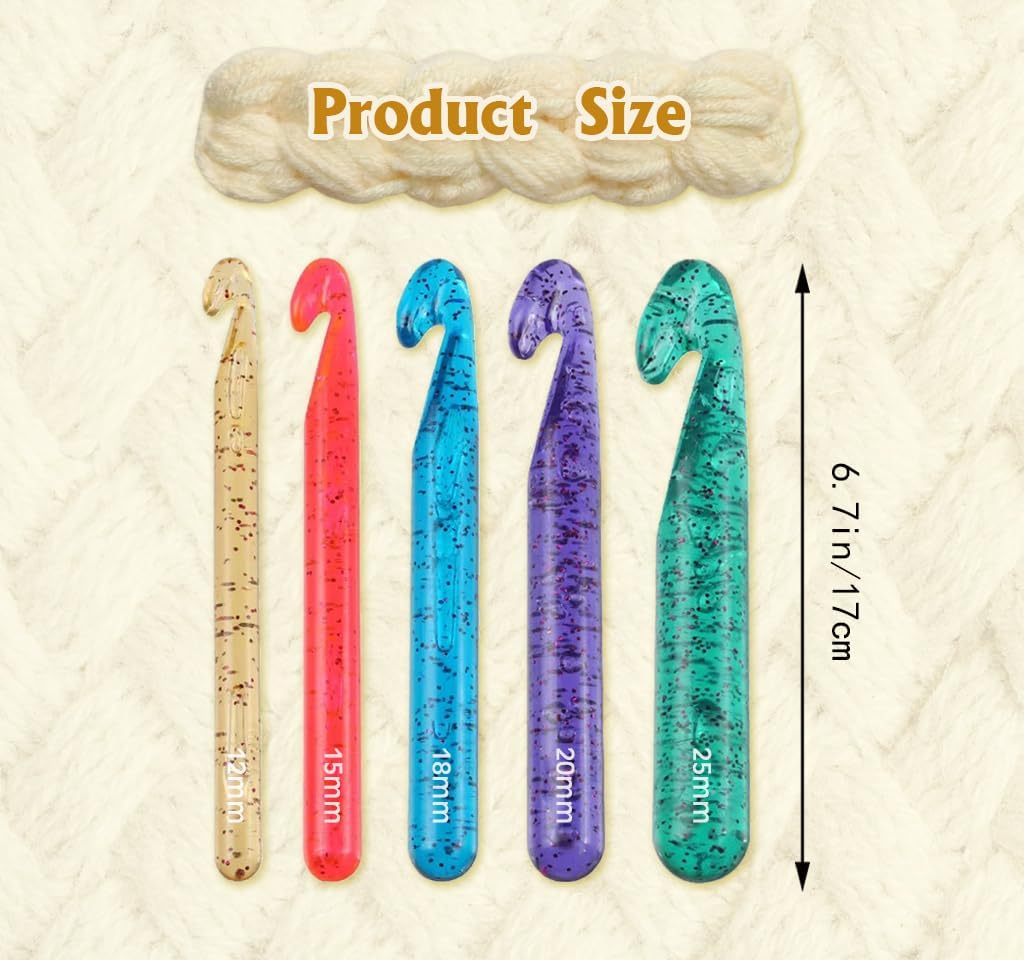 Tovyzalg Colorful Transparent Large Crochet Hooks, Crochet Hook Set with Case, Crochet Needles for Arthritic Hands, Ergonomic Knitting Giant Crochet Hooks for Knitting Yarn Carpet Scarf Wool Roving