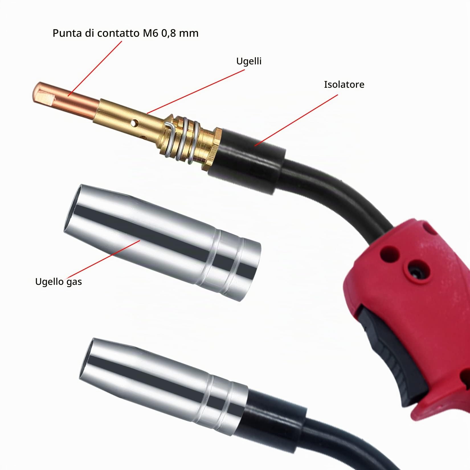 25 Pezzi Parti Usurate, Accessori per Saldatrice a Gas di Protezione per Saldatura AK-15/MB-15, 5 ugelli per gas, 15 ugelli per poveri, M6 0,8 mm, 2 manici per ugello, 2 isolatori, 1 chiave inglese