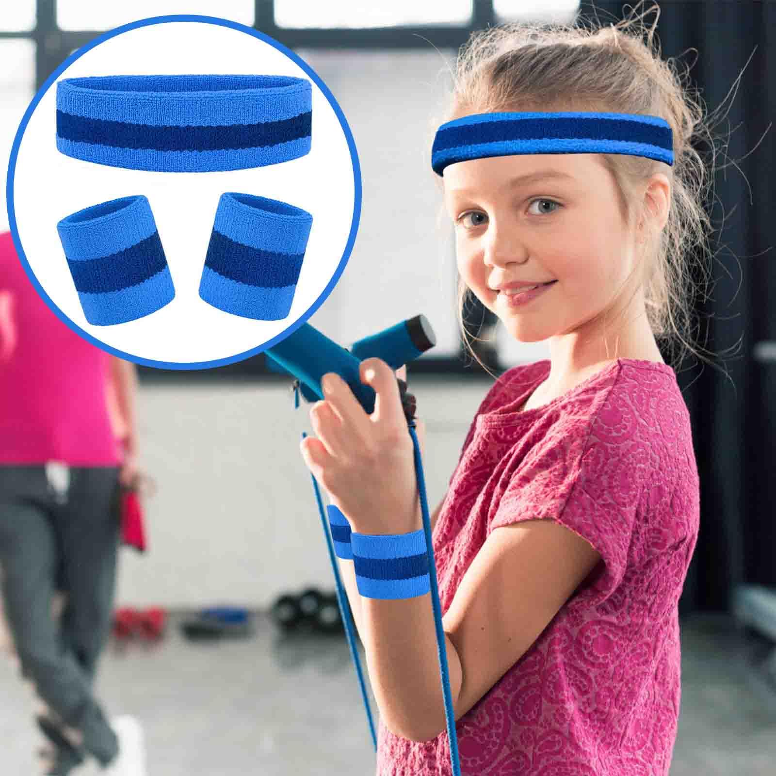 Kids Sweatbands Headband Wristband Set, Athletic Cotton Sweat Band for Sports - Image 3