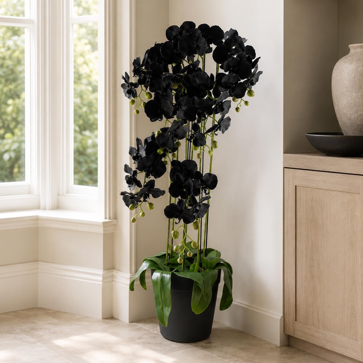 Large Black Orchid Plant - Artificial - 41 Real Touch Flowers - 110cm Height - Botanik