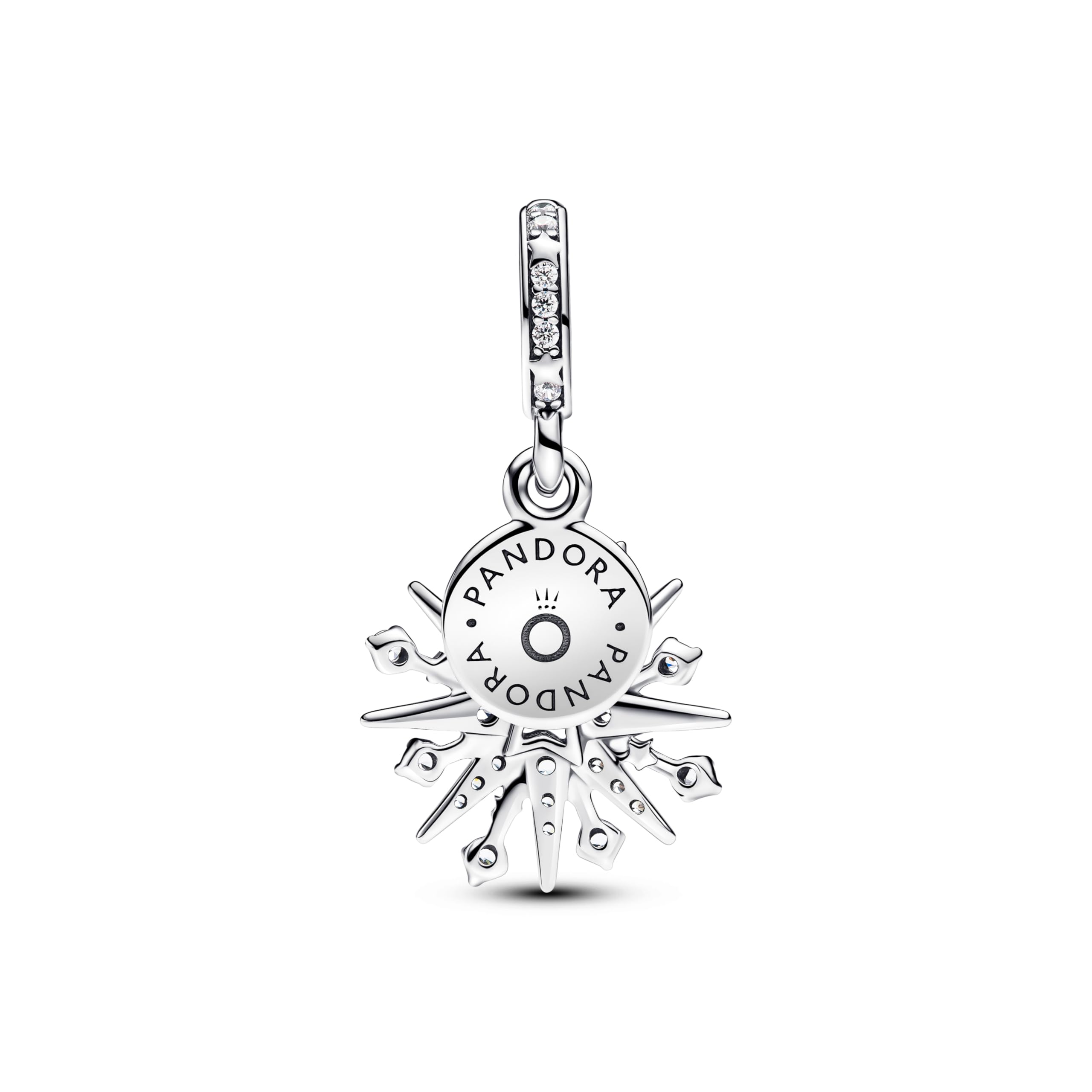 PANDORA Moments 793512C01 Breloque double en argent sterling avec motif de feu d'artifice scintillant avec zircone, compatible avec les bracelets Moments et ME, Klar, Argent sterling, Zircone cubique