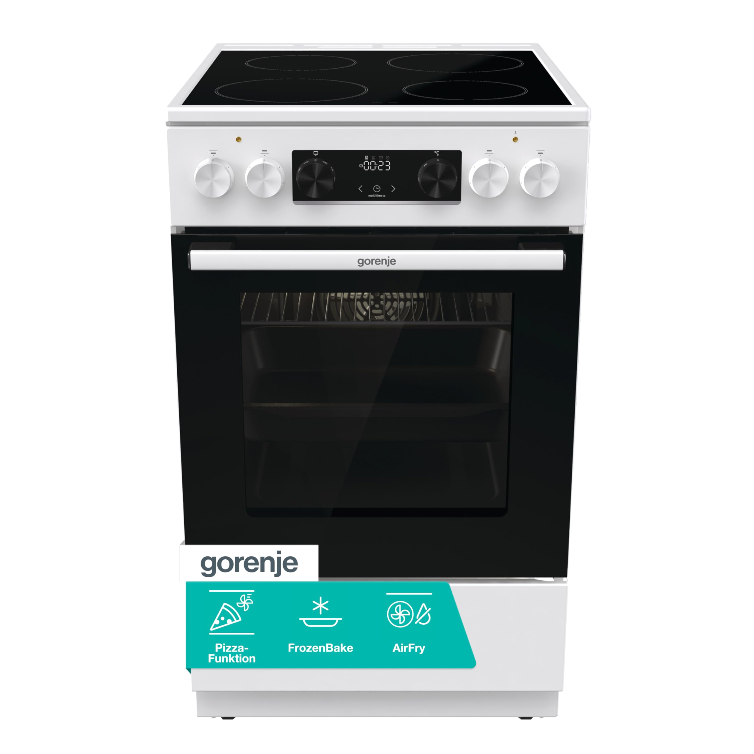Gorenje GEC5C61WG Elektro-Standherd Glaskeramik-Kochfeld 50cm 70 Liter Pizza Funktion FrozenBake AirFry MultiAir HomeMade AquaClean FastPreheat Weiß
