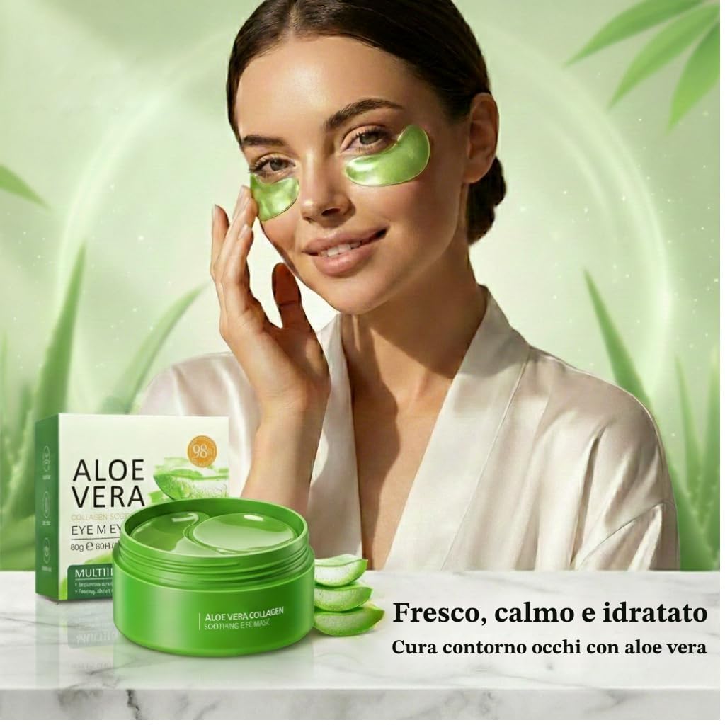 Aloe Vera Patch Occhi Antirughe, 60 Pcs Collagene Patch Occhiaie e Borse, Maschera Occhi Riduce le Rughe e le Linee Sottili, Migliora e Rassoda la Pelle degli Occhi, Contorno Occhi Idratante