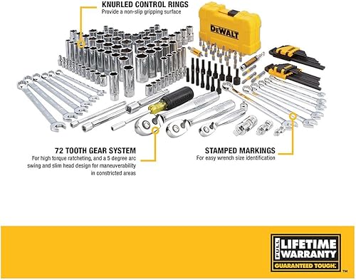 Miniatura 2 de DEWALT Kit de herramientas para mecánico con estuche, juego de llaves métricas y estándar completo, 1/4" y 3/8" de transmisión, llaves hexagonales