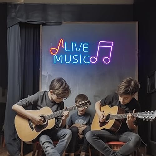 Miniatura 5 de Letrero de neón de música en vivo, grabación de música LED de 24 x 10 pulgadas para decoración de pared, letreros iluminados para dormitorio, club