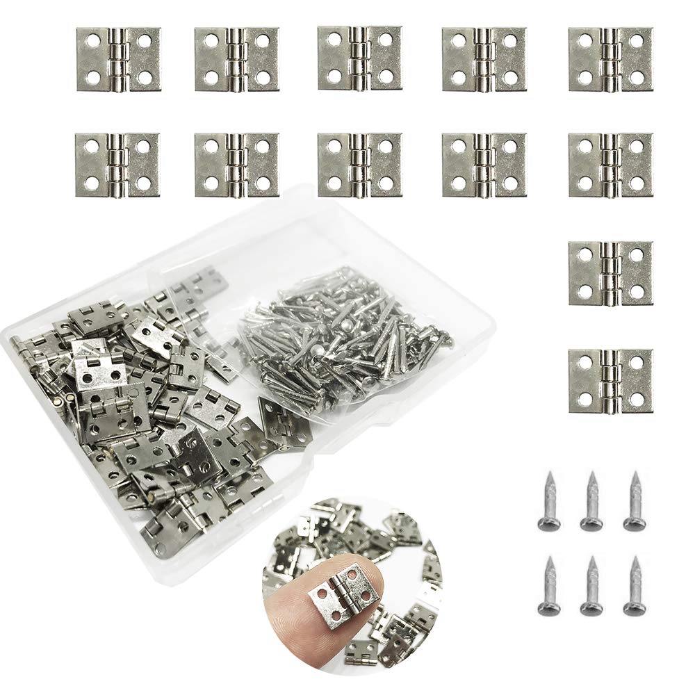 Daimay 50 Pieces Mini Pure Copper Hinges Retro Brass Hinges with 200 Pieces Replacement Nails for Wooden Box Jewelry Chest Box Cabinet DIY Accessories –White10 x 8mm