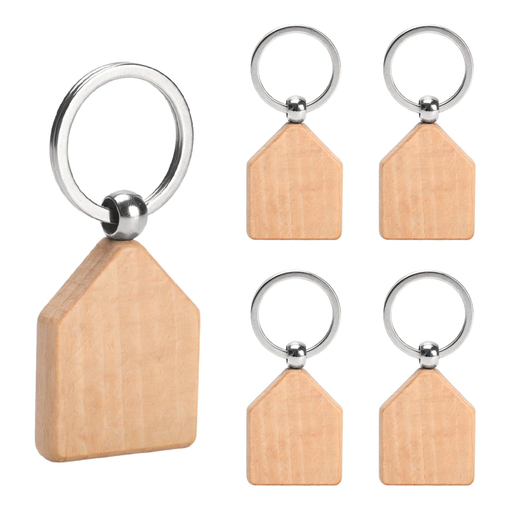 25 Pcs Wood Keyrings, Wooden Key Tag Blanks for DIY Crafts (House-shaped) — image 1