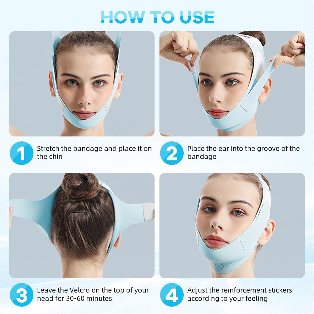 MAYCREATE® Double Chin Reducer Face Lifting Mask Device Cool Touch V-Line Jawline Shaper Breathable Double Chin Lift Mask Strap Belt for Sleeping Anti-Wrinkle Full-Face Lifting 4