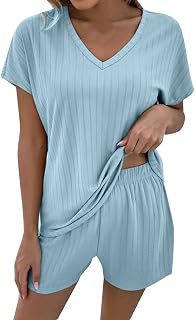 YANFJHV Women's Casual Loose Solid Color V Neck Short Sleeved Shorts Sports Home Two Piece Suit Halter Neck Bathing Suit