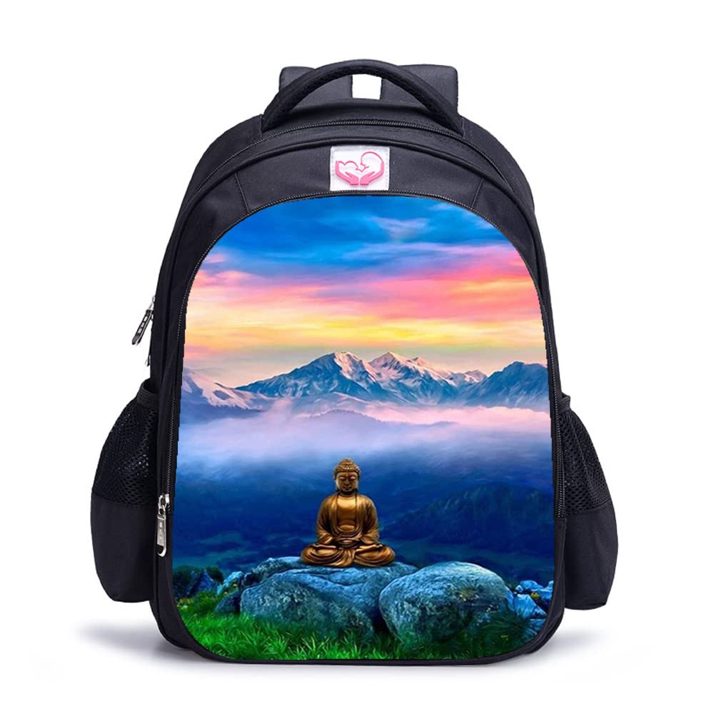 Mochila impresa en 3D de Buda de moda unisex de 41 cm para portátil escolar 8