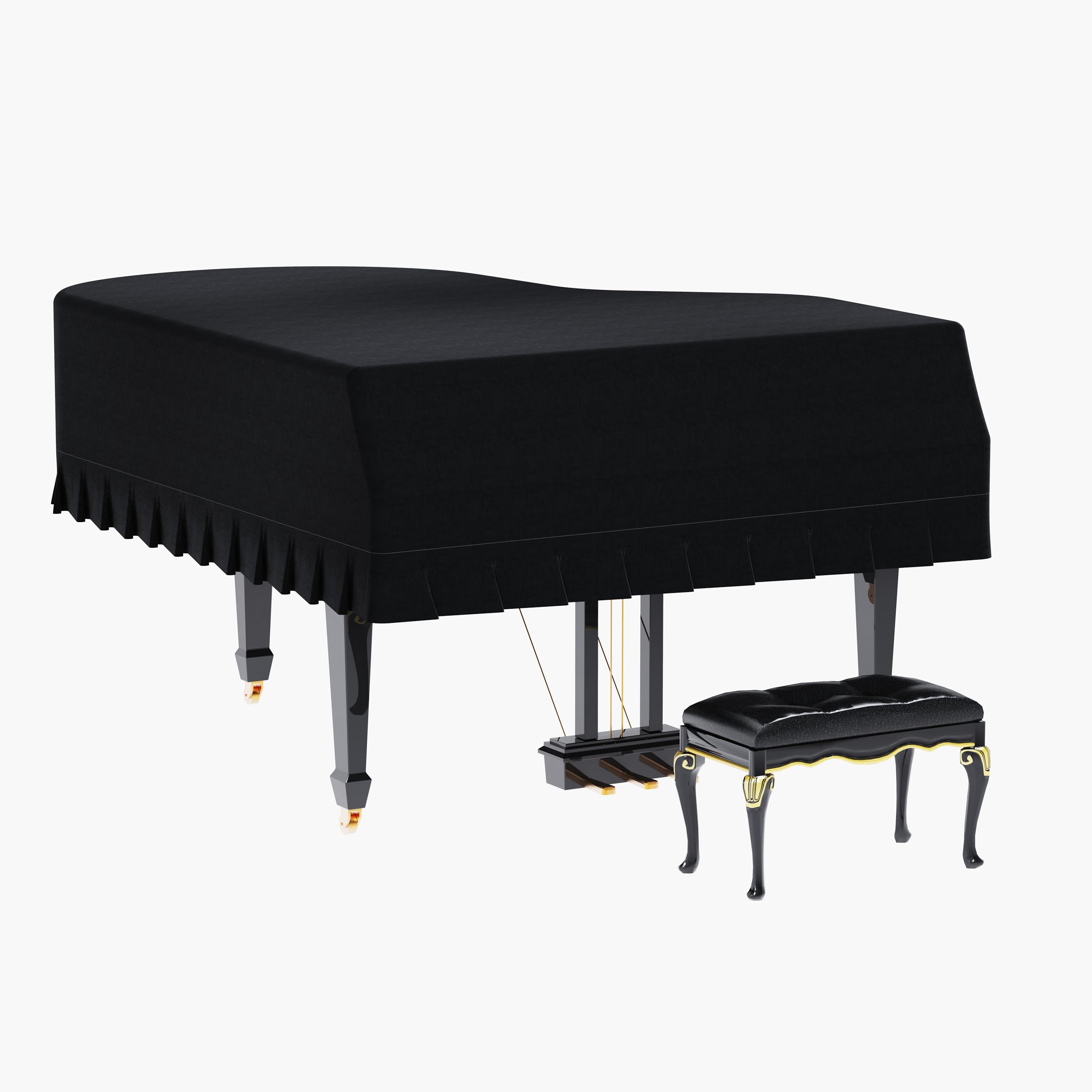 Velvet Grand Piano Cover,Piano Cover Decorative Full black Piano Cloth Sot Bordered Triangle Decorated Protective