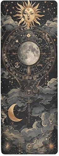 Tapete de yoga con patrón astrológico, 71 x 26 pulgadas, antideslizante, plegable, para viajes, gimnasio, pilates, con bolsa de almacenamiento para