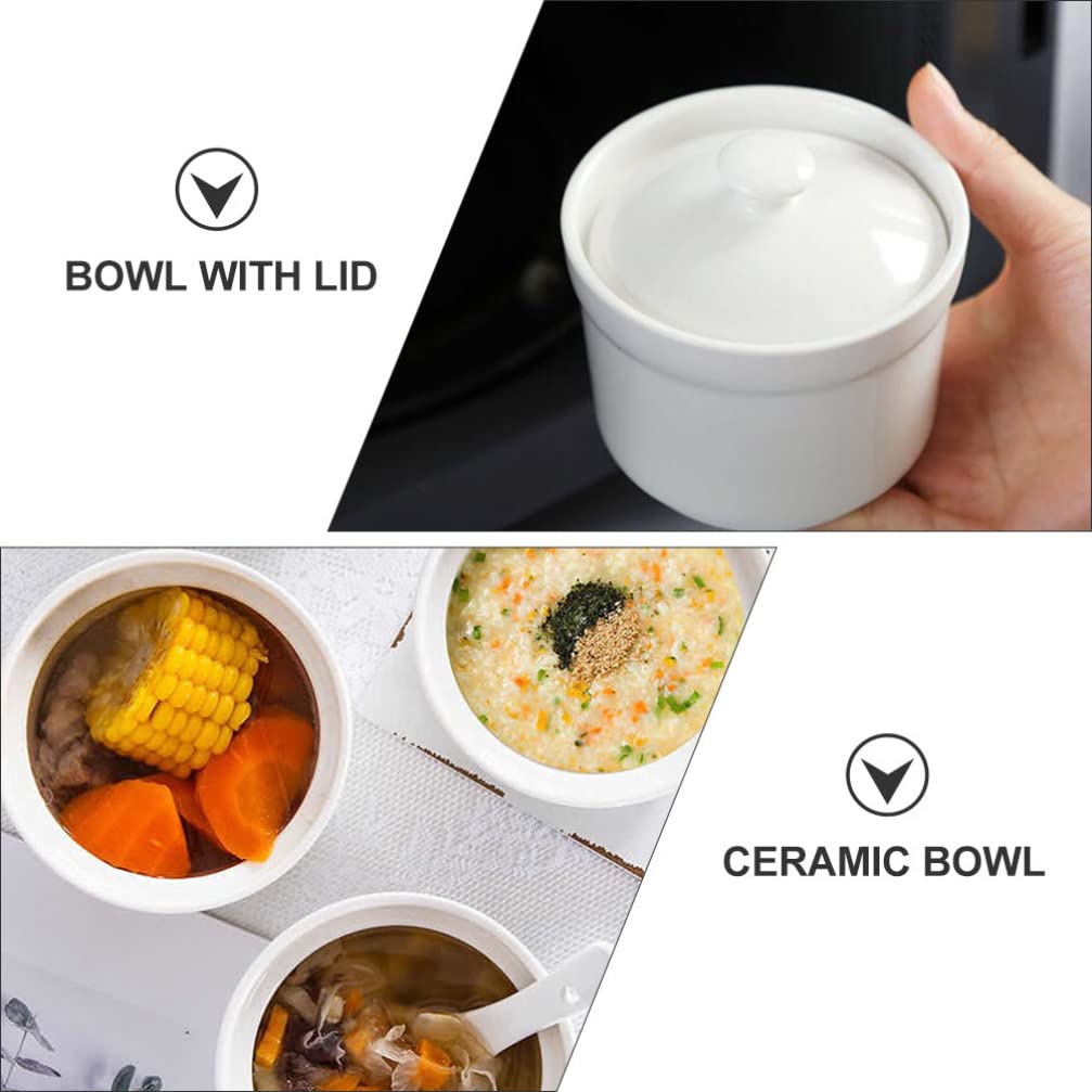 2 Stück Keramik-Eintopf mit Deckel, Dampf-Suppenschüssel, Eierpudding-Schüssel, Servier-Rührschüssel, Dampfbecher, Backgeschirr, Auflauf, Kochgeschirr für Suppe, Nudeln, Reis,