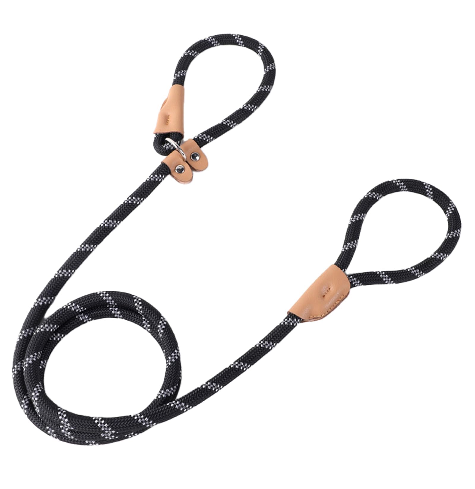 Slip Lead Dog Leash, 5FT x 1/4" Comfortable Strong Rope Dog Leash 2 in 1 Dog Leash & Collar with Leather Accents for Small and Medium Dogs, Black