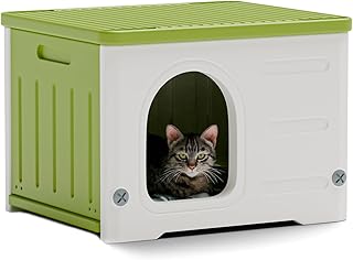 Plastic Cat House for Outdoor Indoor Use, Stackable Feral Cat Shelter Indoor Cat House