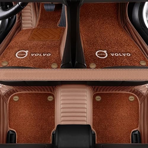 LRKKJQ Car Doormat Replacement for Volvo XC-70 All-Weather Car Mat All-Inclusive Style Car Mat Front and Rear Floor Mat,5 Double Layer Brown