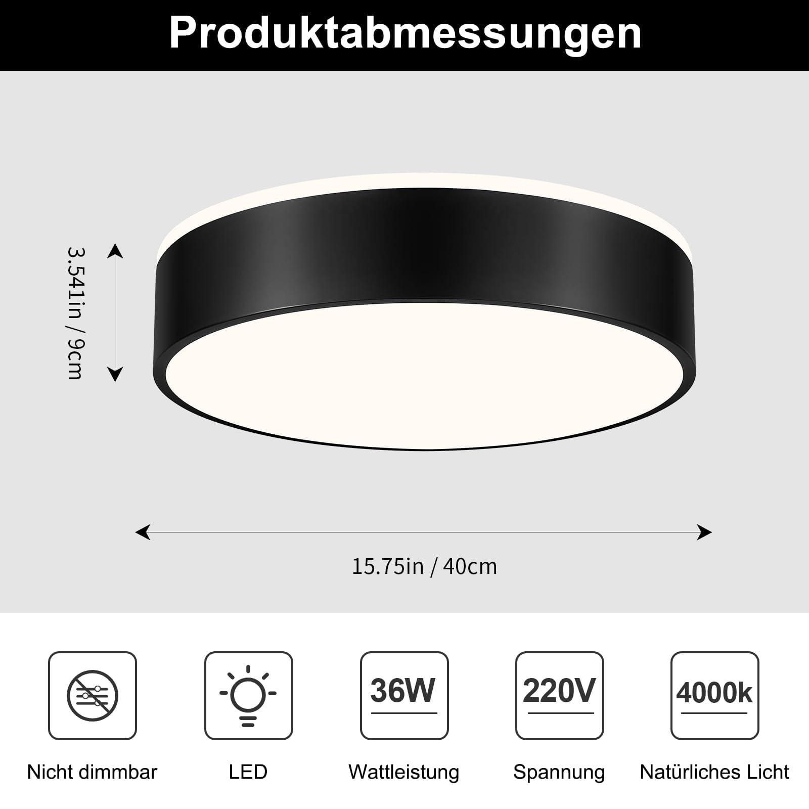 Moderne Deckenlampe,LED Deckenleuchte Schwarzem Metall,4000K,36W Schlafzimmerleuchte Für Wohnzimmer,Küche,Bad,Korridor,Esszimmer,Lounge,Ø40 cm