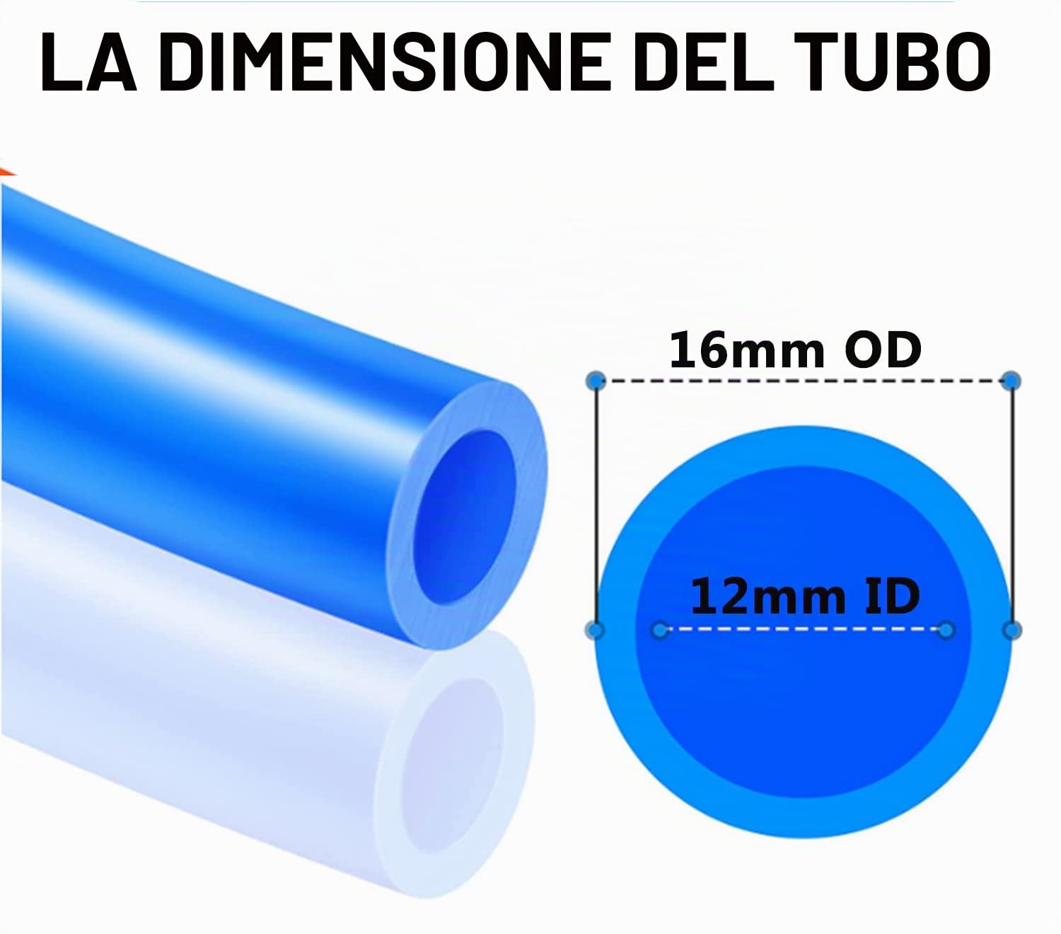 Tubo Flessibile in Poliuretano Blu da 10 Metri, Diametro Esterno 16 mm X 12 mm, tubo dell'aria in PU con 14 Kit di Connettori e Taglierina, Flessibile e Resistente Agli Agenti Atmosferici