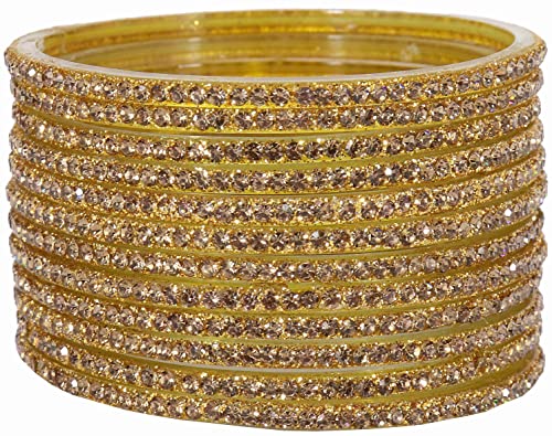 Image of NMII Glass with Zircon Gemstone and Beads Studdded Glossy Finished Traditional Bangle Set For Women and Girls