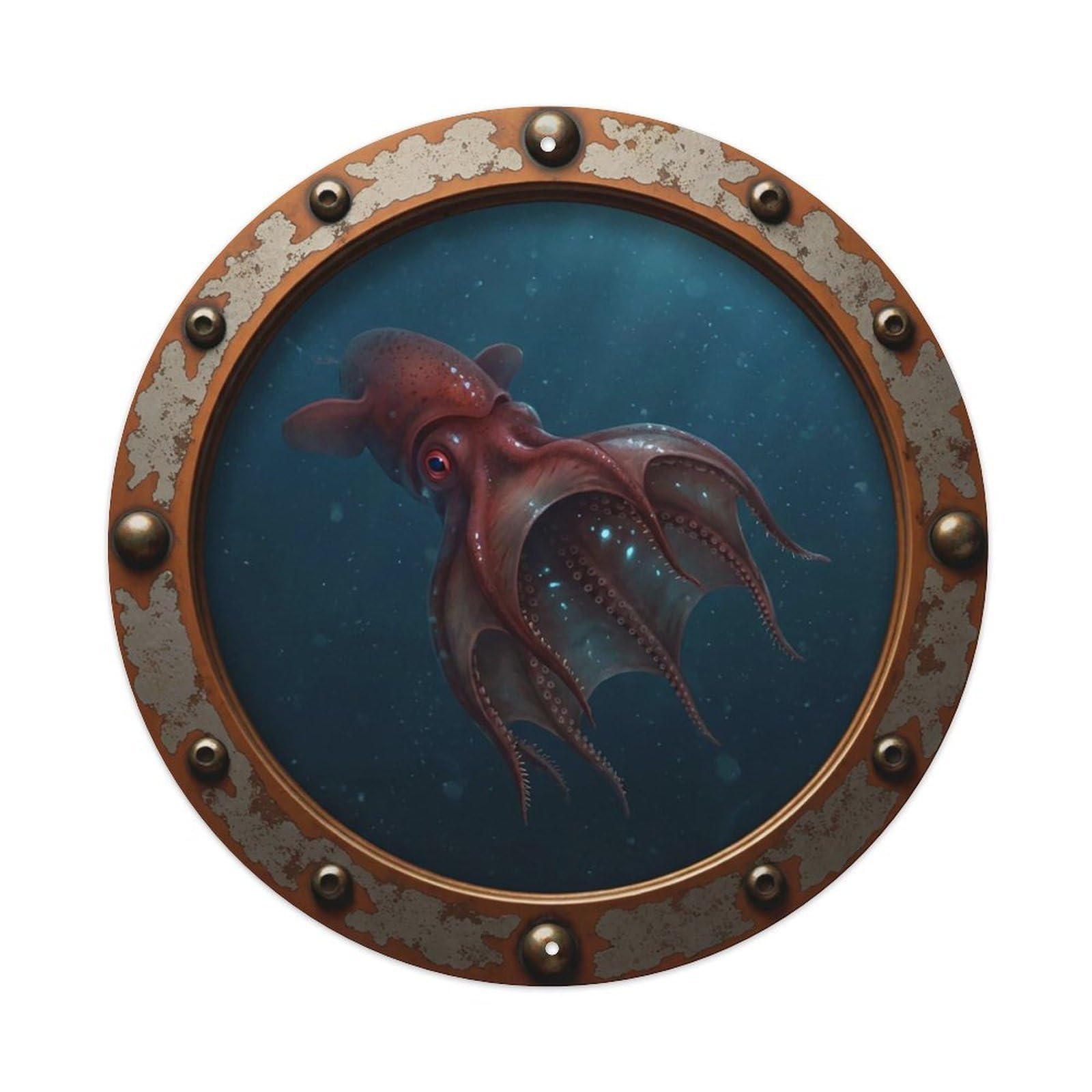 Gead 8X8inch Style Vintage Porthole Vampire Squid Nautical Window View Metal Tin Sign