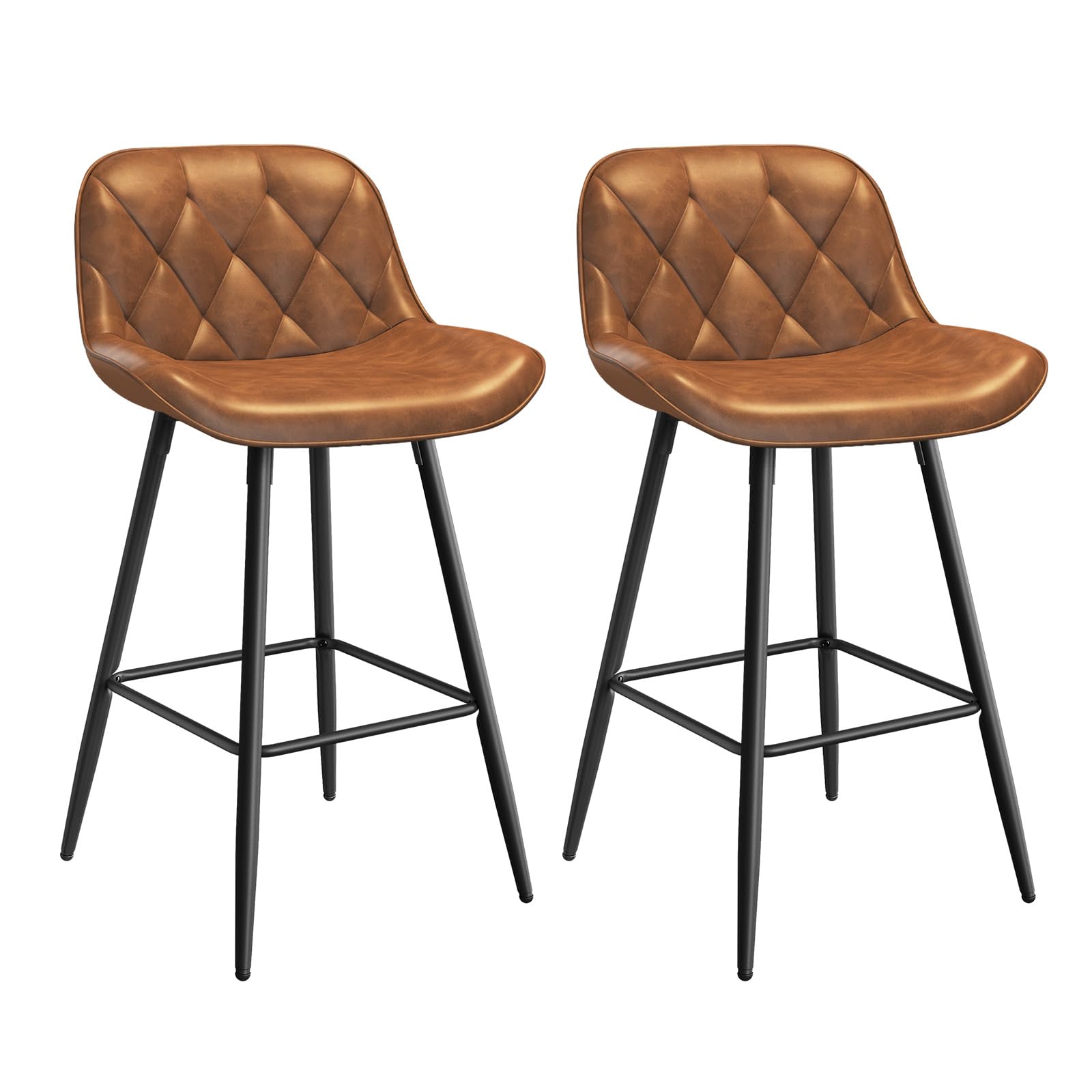 EUGAD Taburete Altos de Cocina, Set de 2 Taburetes Barra Bar con Respaldo, Sillas Altas de Piel sintética Vintage, Taburetes para Cocina Isla Bistro, Sillas Tapizadas, Marrón