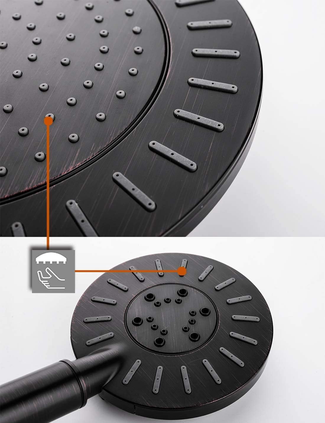 Bright Showers Rain Shower head with Handheld Combo Set Includes Wall Mount Suction Bracket, 3-Way Water Diverter Mount, 5 ft. Shower Hose (9 Inch Round, Oil Rubbed Bronze)
