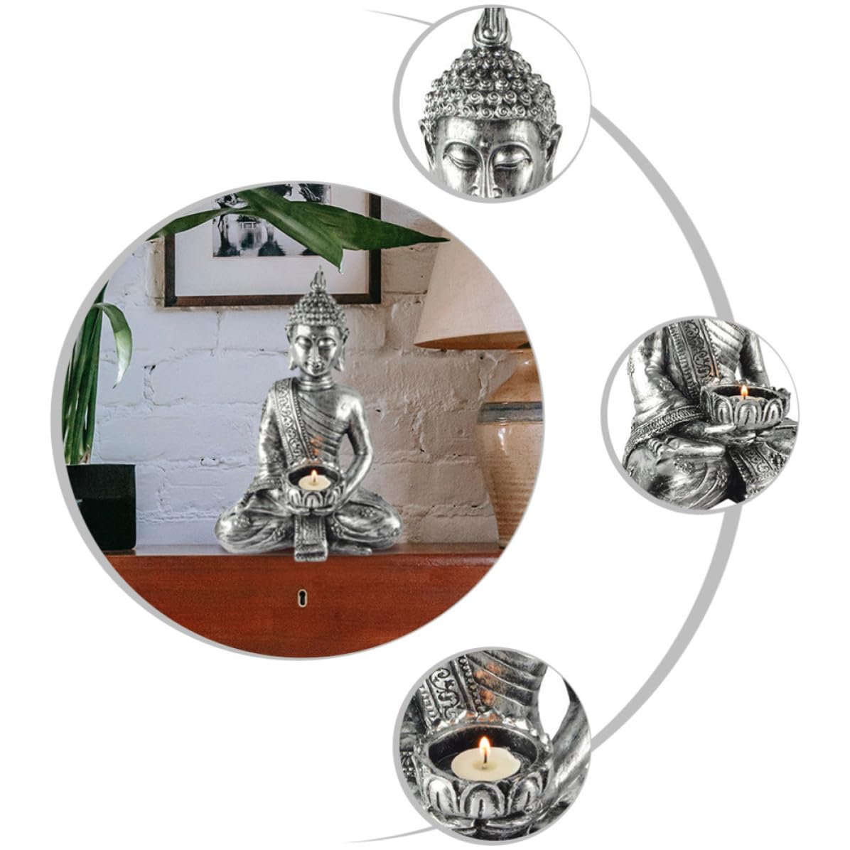 Toyvian Candelabro Práctico y Reutilizable Figura de Buda en Color Plata de Resina para Decoración Rústica en Casa de Té o Ambiente